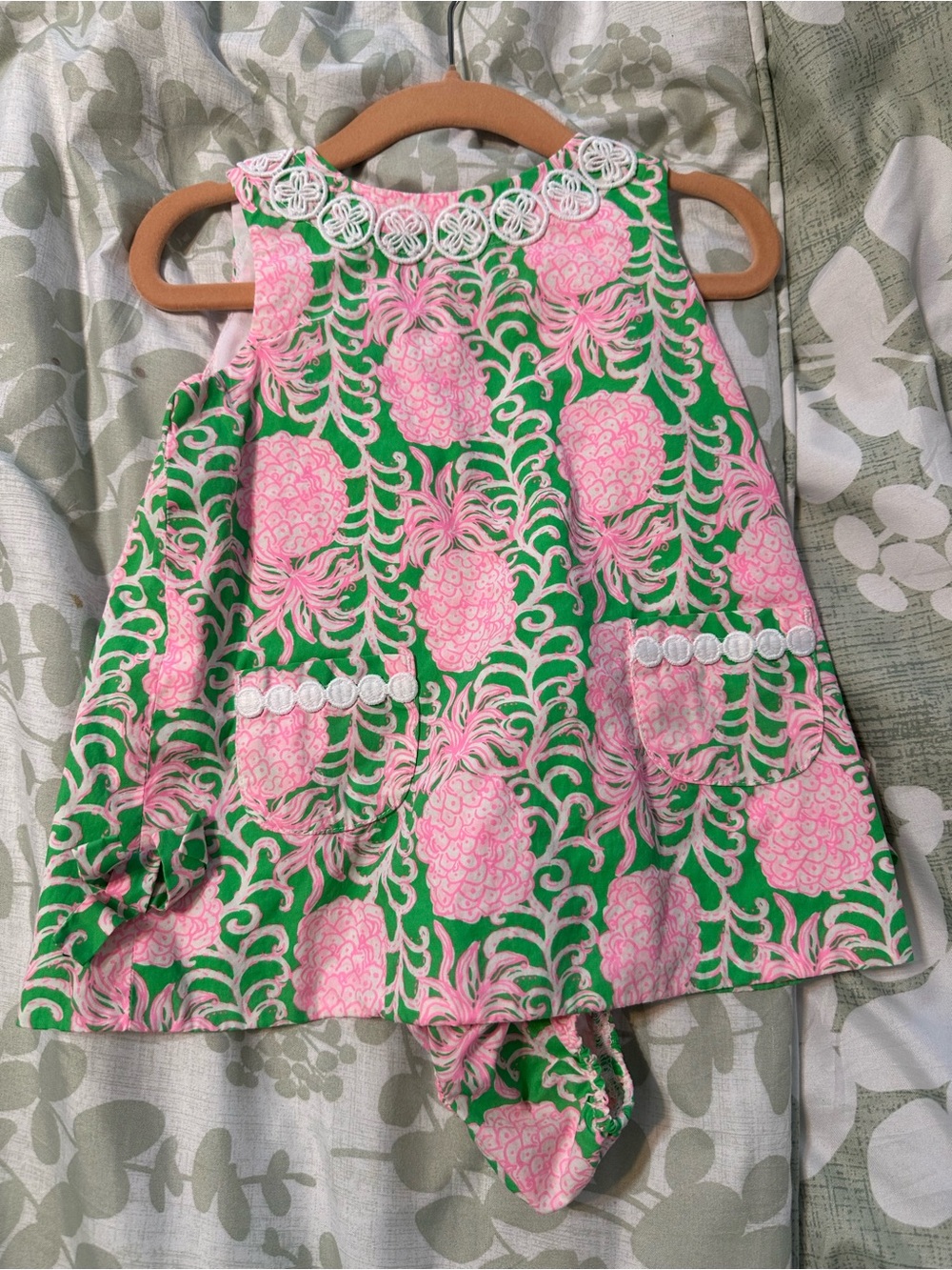 Lilly Pulitzer Green Dress with Pink Pineapple Print & bloomers diaper cover